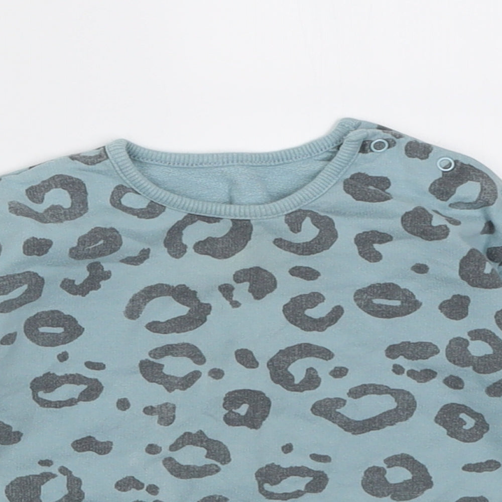George Girls Green Animal Print Cotton Pullover Jumper Size 12-18 Months  Button