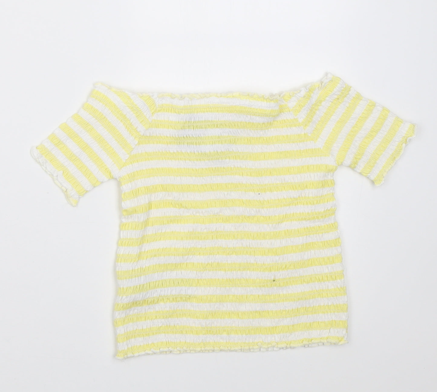Primark Girls Yellow Striped Cotton Basic T-Shirt Size 7-8 Years Off the Shoulder Pullover