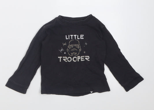 Front view of George boys’ grey cotton basic casual, size 12-18, months crew neck pullover - little trooper