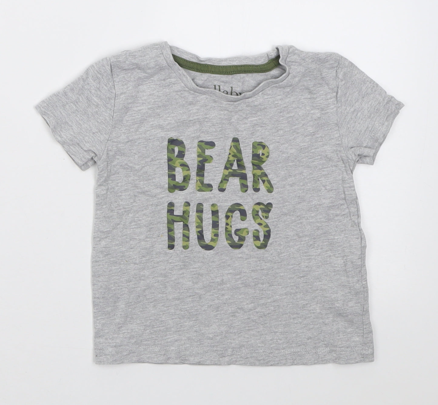 Peacocks Boys Grey  Cotton Basic T-Shirt Size 12-18 Months Crew Neck Pullover - Bear Hugs