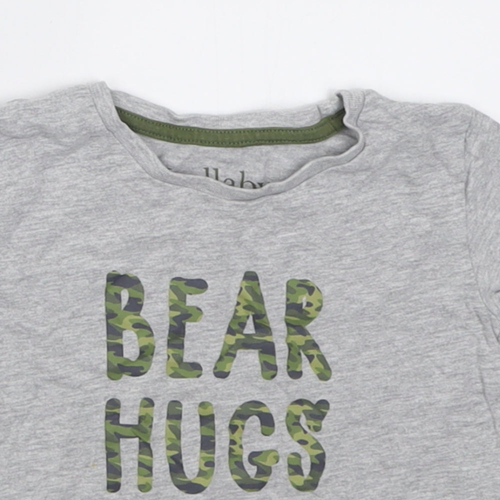 Peacocks Boys Grey  Cotton Basic T-Shirt Size 12-18 Months Crew Neck Pullover - Bear Hugs