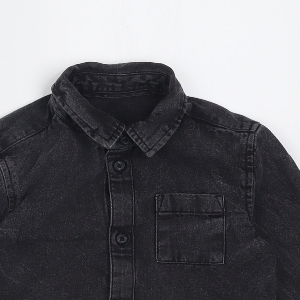 George Boys Black  Cotton Basic Button-Up Size 12-18 Months Collared Button
