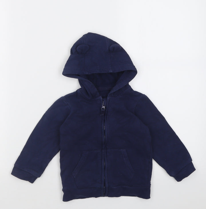 georgr Boys Blue Jacket Size 12-18 Months Zip - Bear Ear Hood