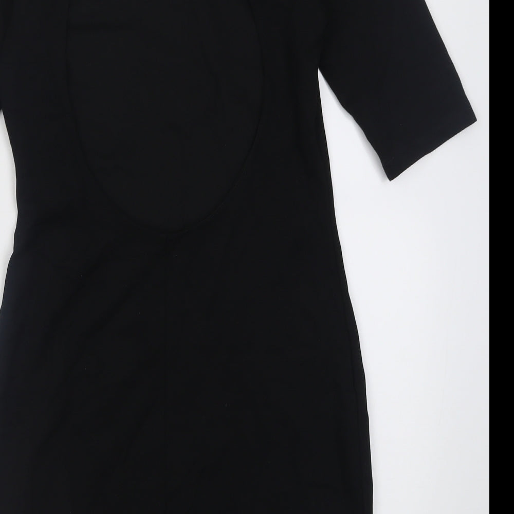 H&M Womens Black Fair Isle Viscose Bodycon  Size 8  Crew Neck Button - Open back