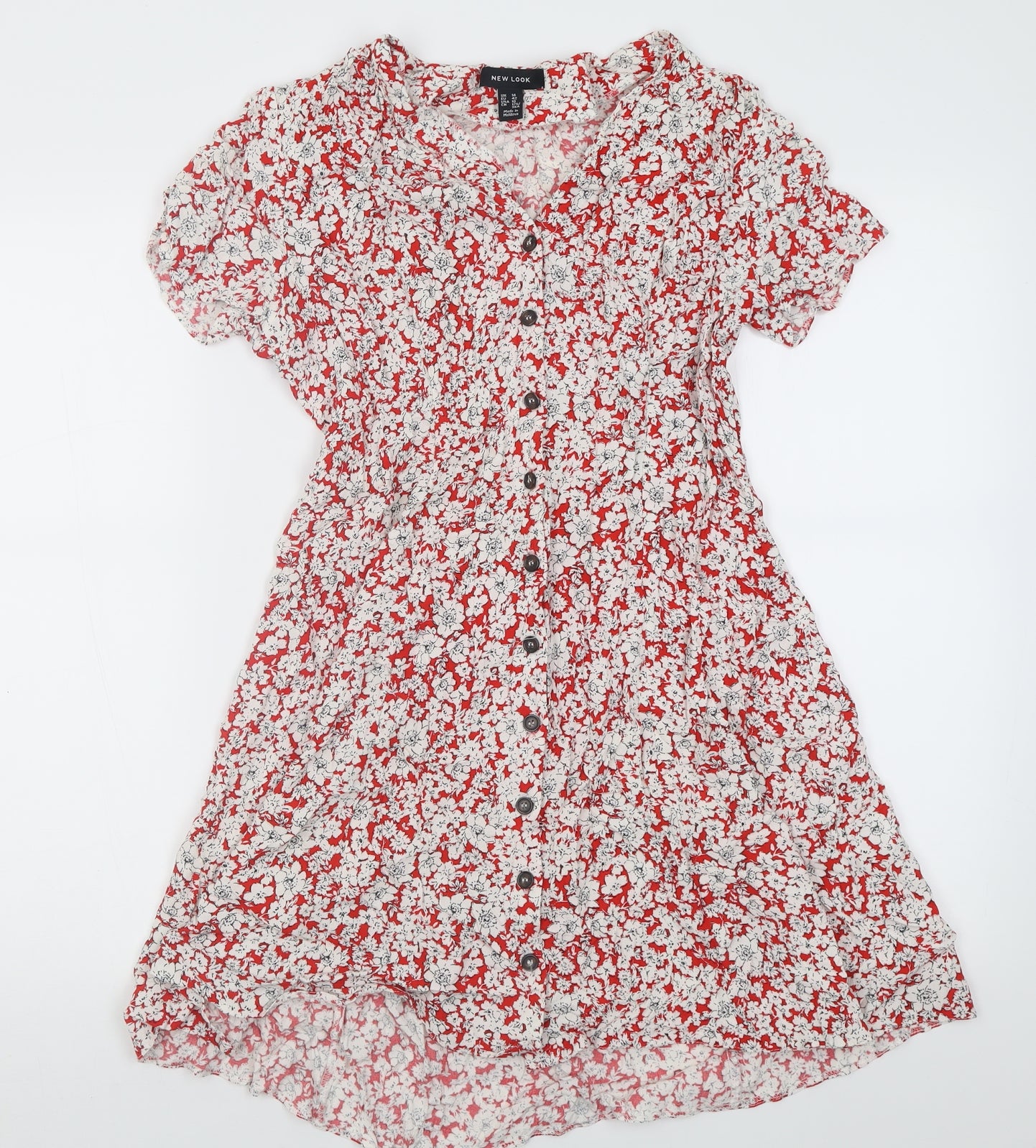 New Look Womens Red Floral Viscose A-Line  Size 14  V-Neck Button