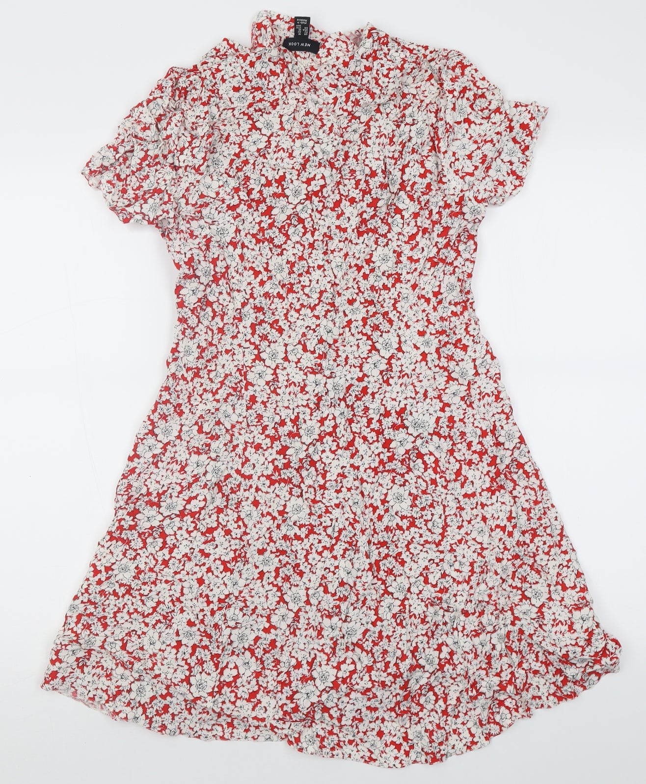 New Look Womens Red Floral Viscose A-Line  Size 14  V-Neck Button