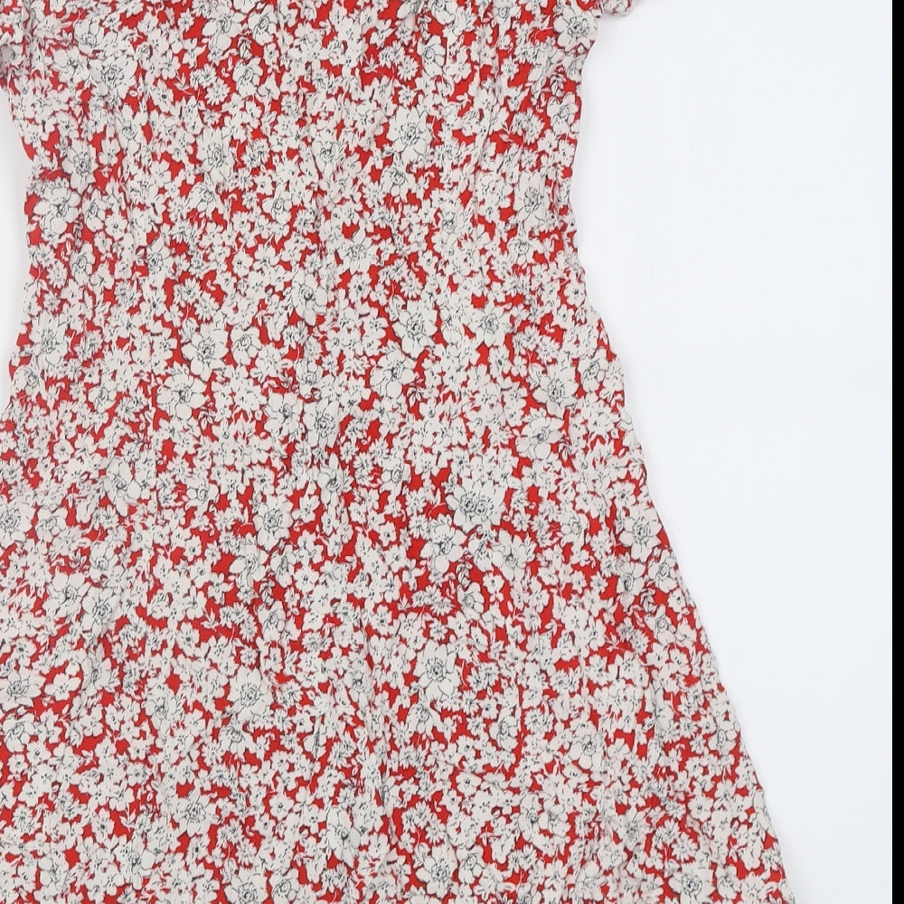 New Look Womens Red Floral Viscose A-Line  Size 14  V-Neck Button