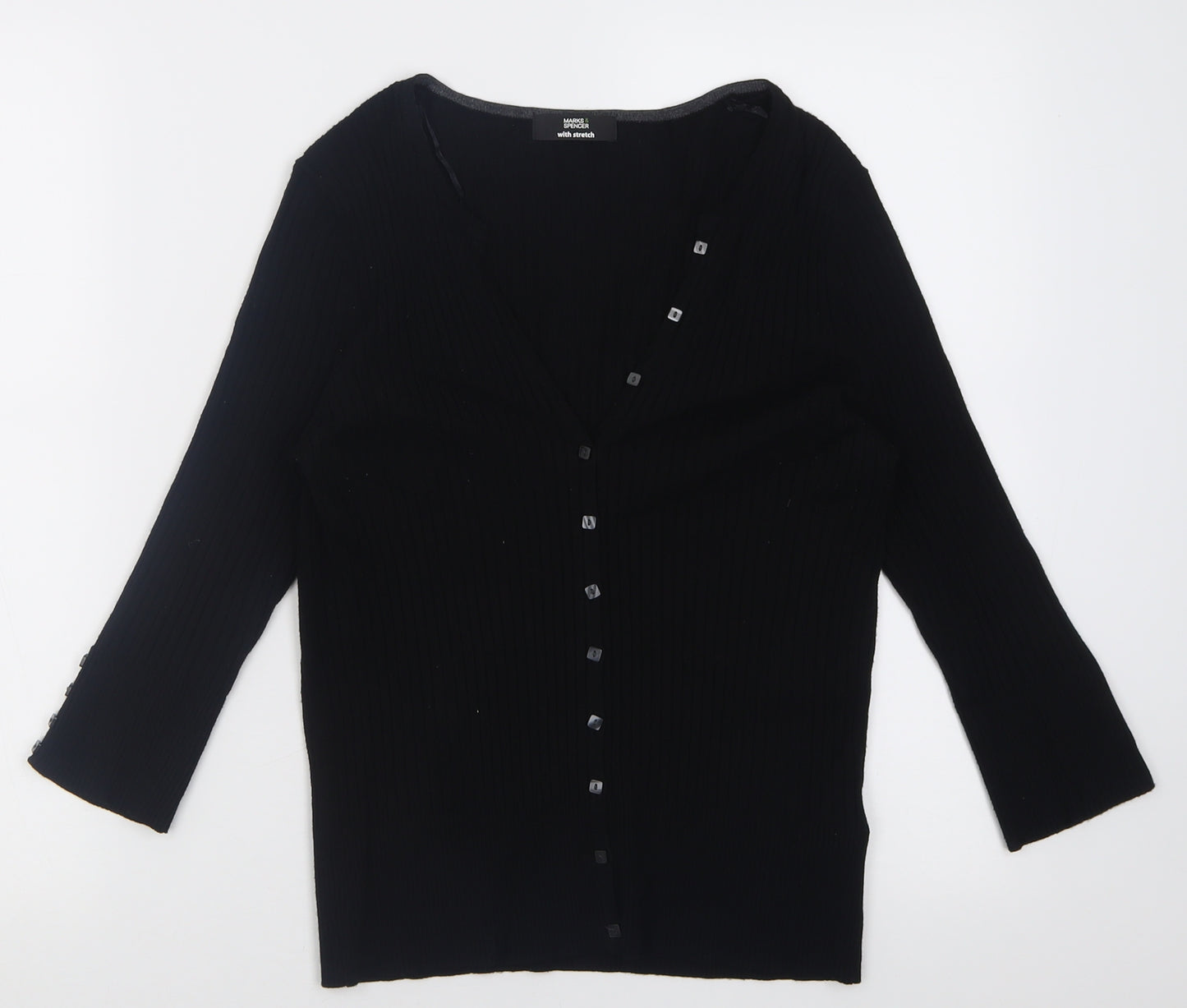 Marks and Spencer Womens Black V-Neck  Viscose Cardigan Jumper Size 14