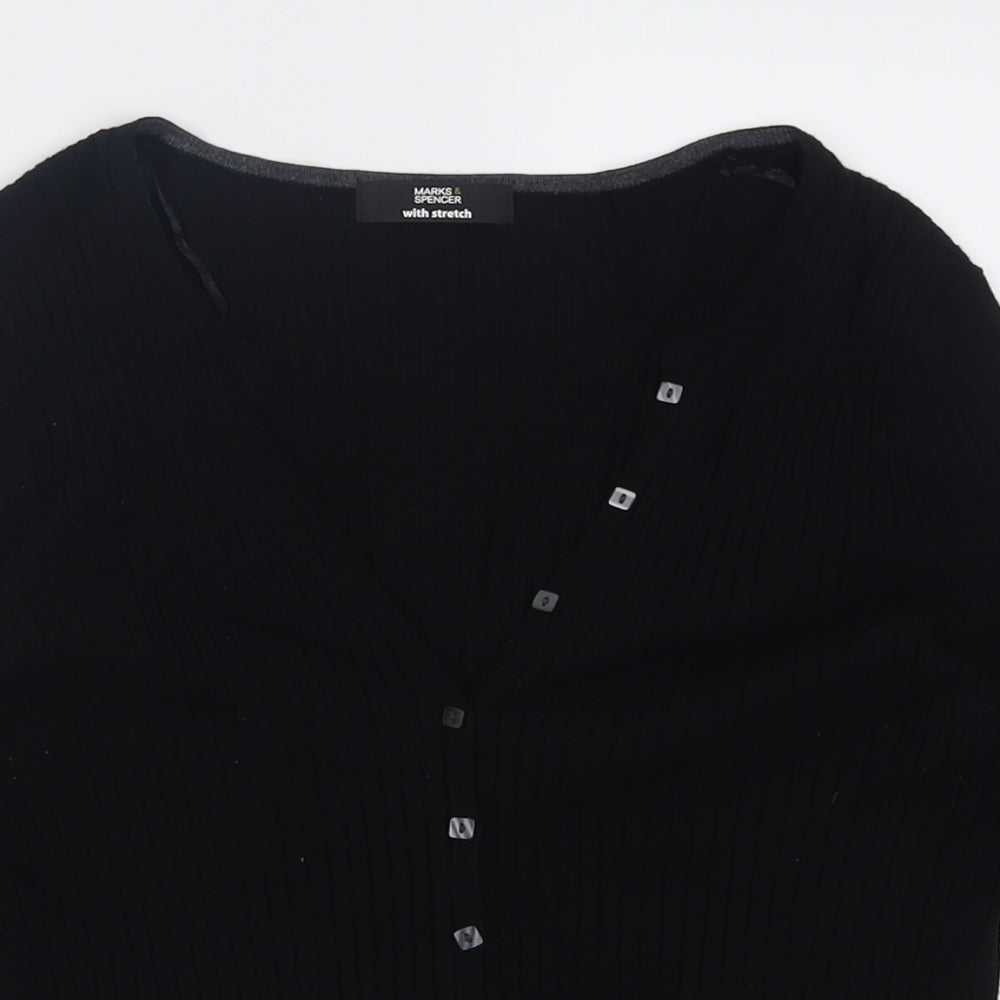 Marks and Spencer Womens Black V-Neck  Viscose Cardigan Jumper Size 14