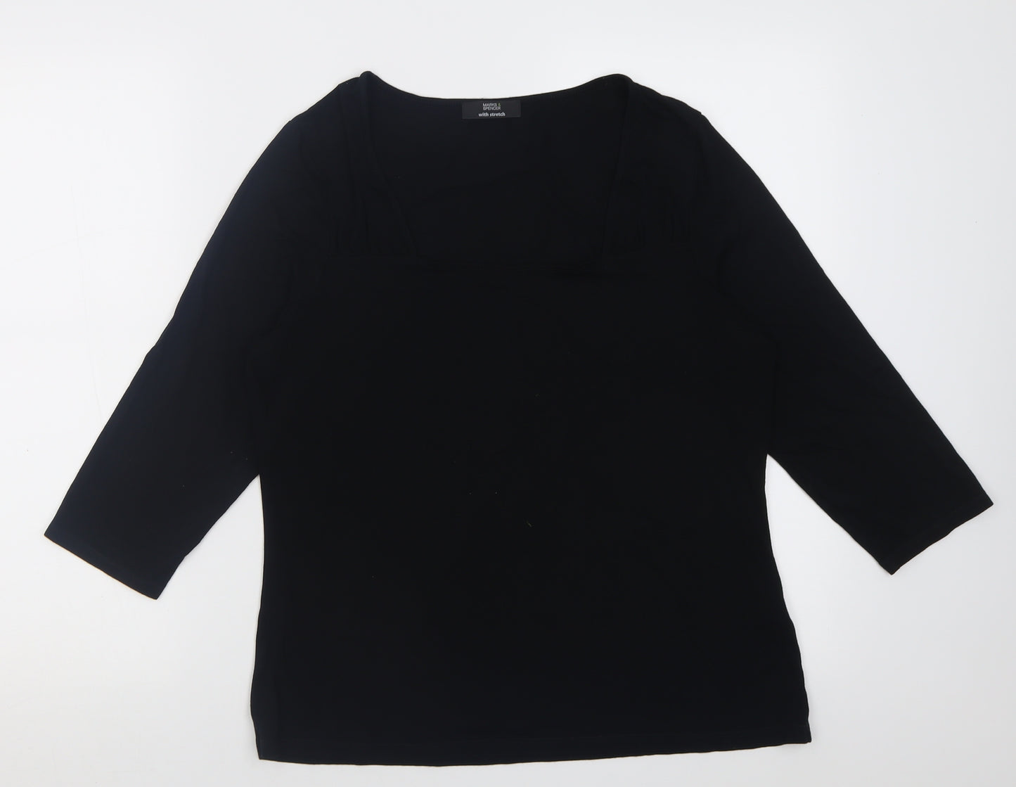 Marks and Spencer Womens Black  Viscose Basic T-Shirt Size 16 Square Neck