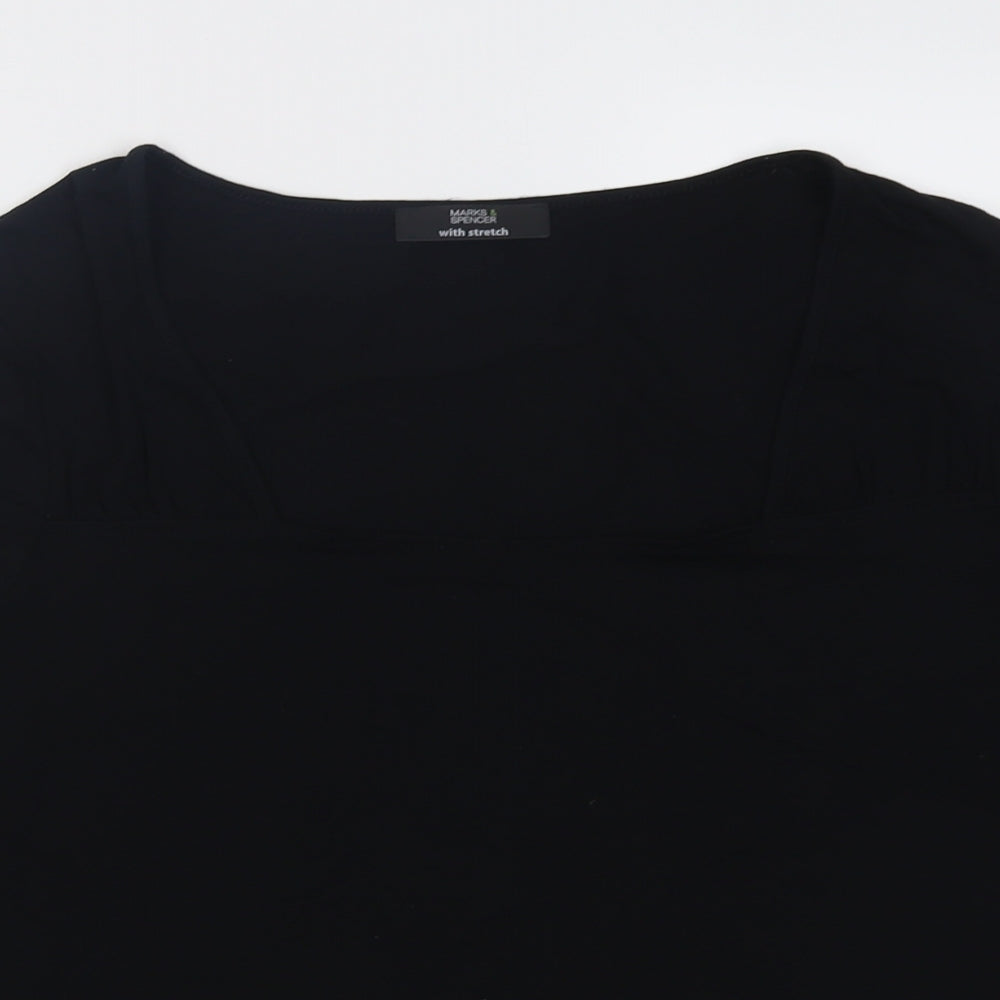 Marks and Spencer Womens Black  Viscose Basic T-Shirt Size 16 Square Neck