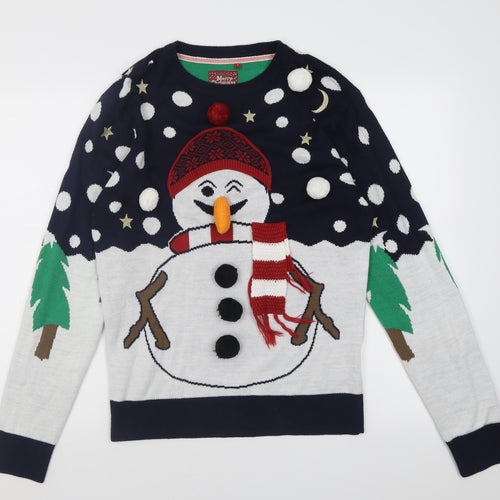 Brave Soul Mens Multicoloured Crew Neck Geometric Acrylic Pullover Jumper Size S   - chrismas jumper