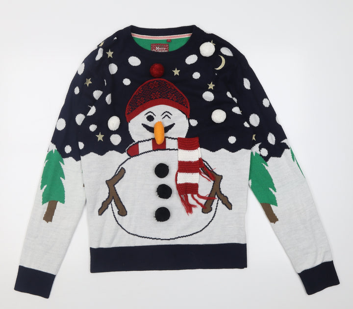 Brave Soul Mens Multicoloured Crew Neck Geometric Acrylic Pullover Jumper Size S - chrismas jumper