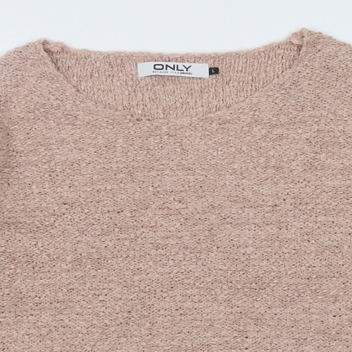 Only Womens Beige Scoop Neck  Acrylic Pullover Jumper Size L