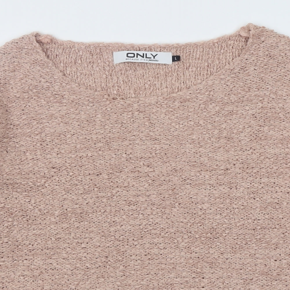 Only Womens Beige Scoop Neck  Acrylic Pullover Jumper Size L