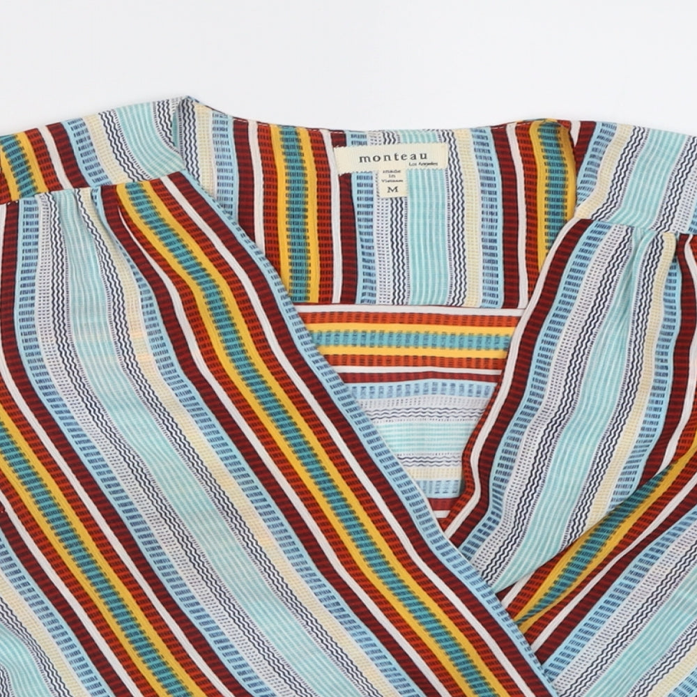 Monteau Womens Multicoloured Striped Polyester Wrap Blouse Size M V-Neck