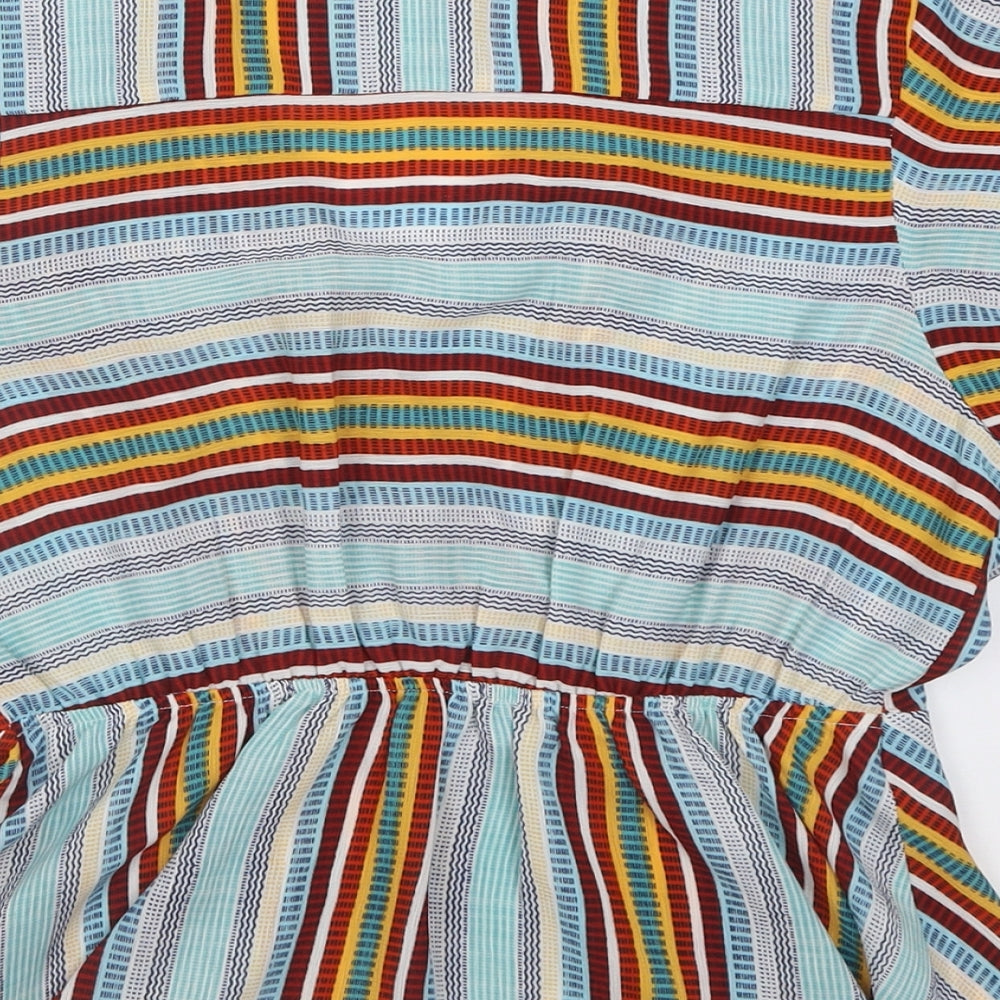 Monteau Womens Multicoloured Striped Polyester Wrap Blouse Size M V-Neck