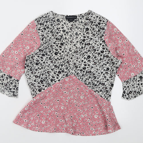 Wednesday Girl Womens Pink Floral Polyester Basic Blouse Size XS V-Neck
