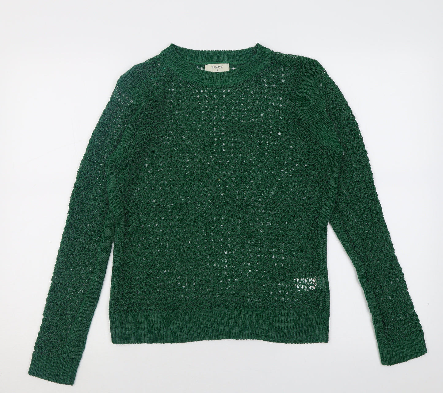 Papaya Womens Green Crew Neck  Acrylic Pullover Jumper Size S