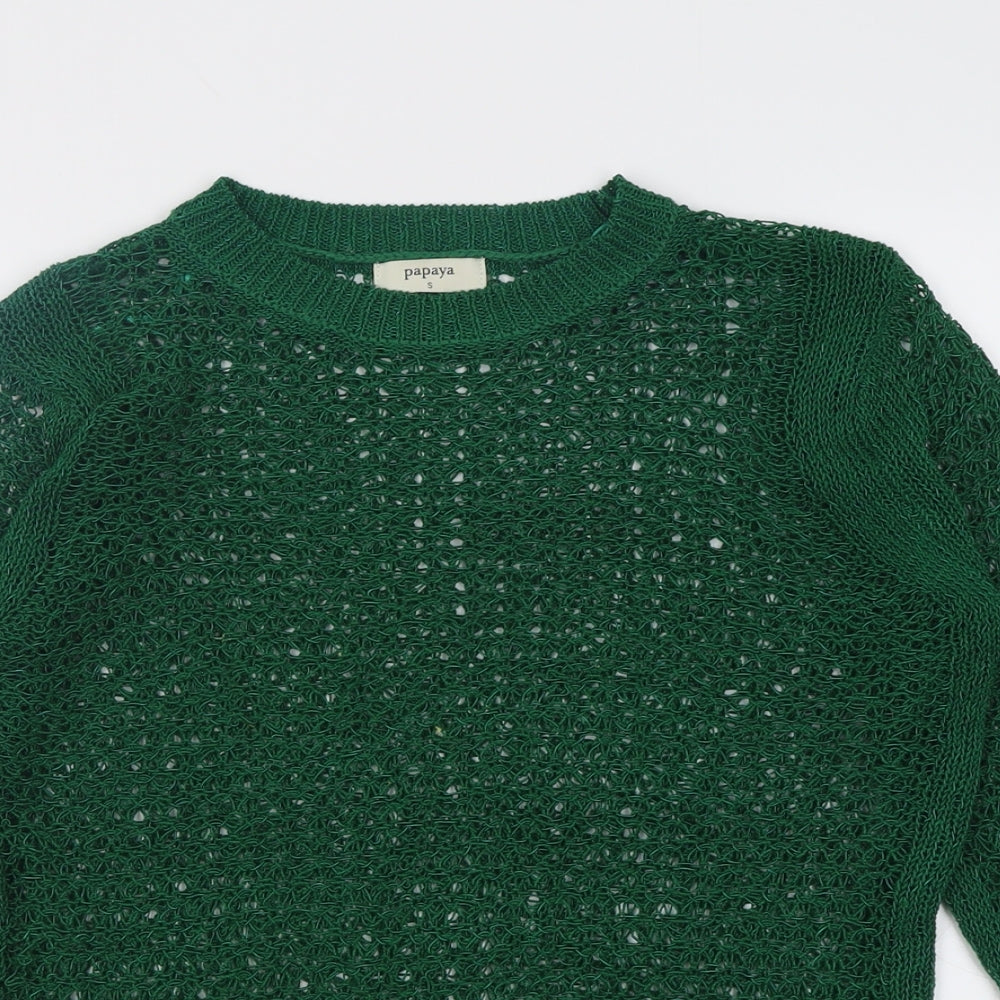 Papaya Womens Green Crew Neck  Acrylic Pullover Jumper Size S