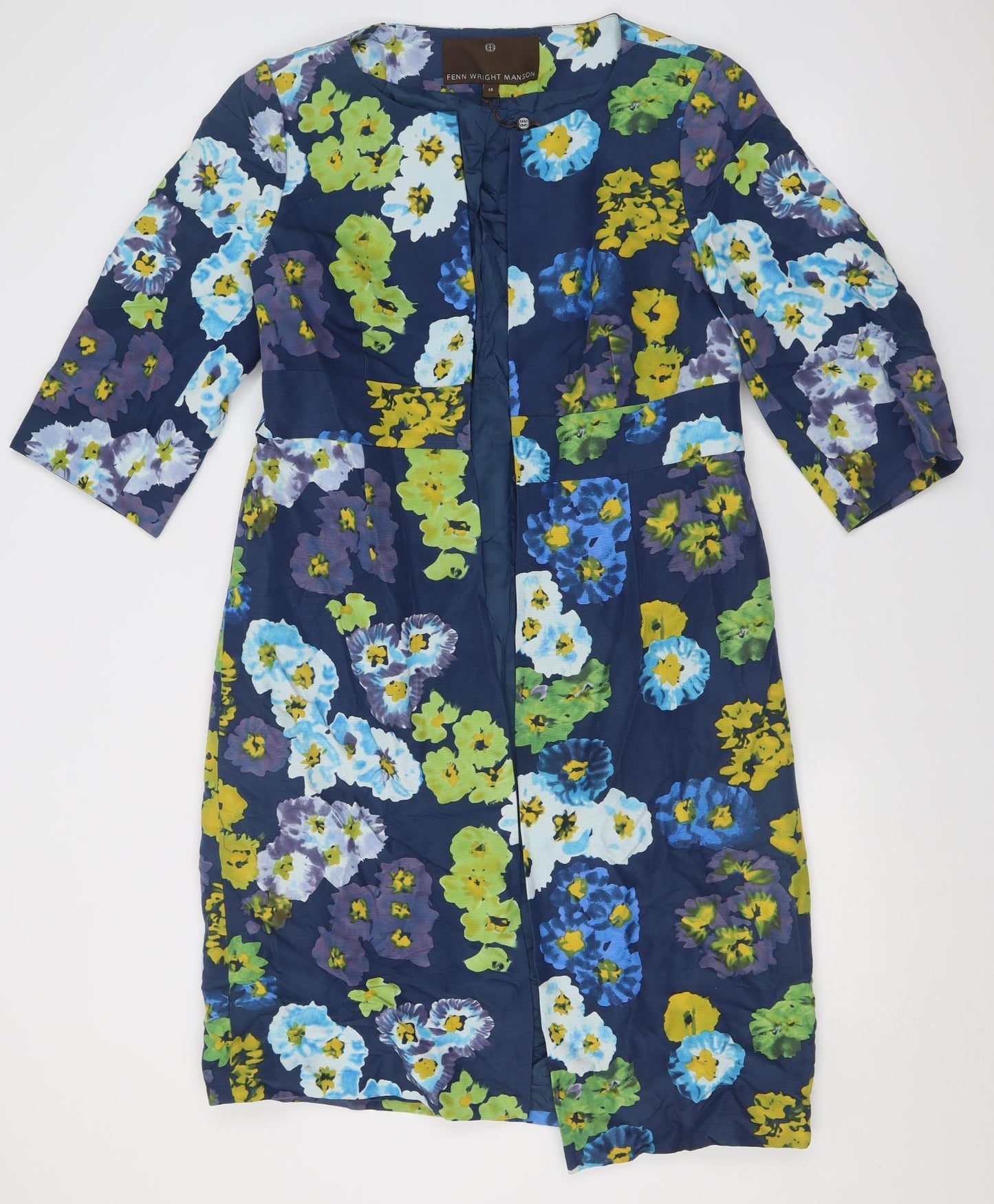 Fenn Wright Manson Womens Blue Floral  Overcoat Coat Size 14