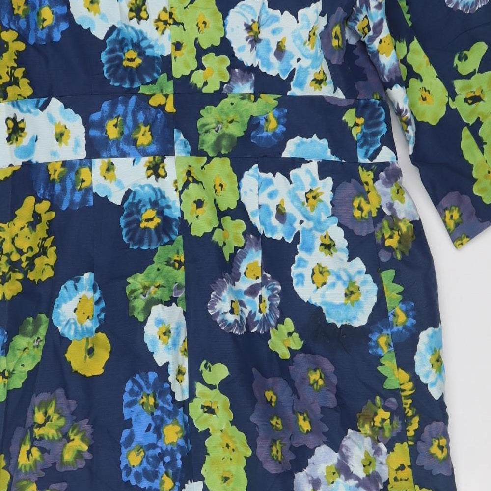 Fenn Wright Manson Womens Blue Floral  Overcoat Coat Size 14
