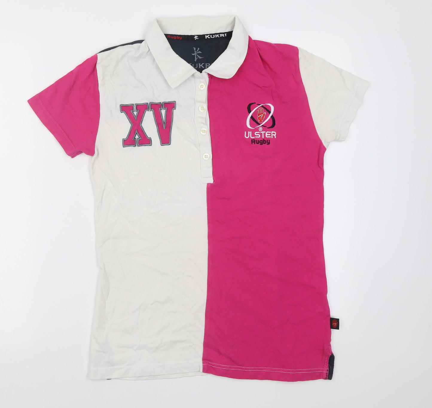Kukri Womens Pink Colourblock Cotton Basic Polo Size 12 Collared