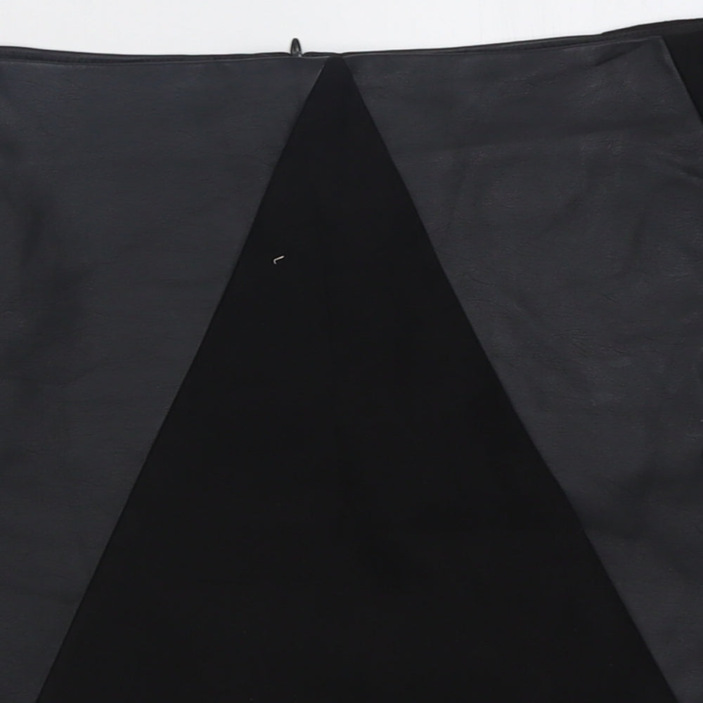 Oasis Womens Black  Polyurethane A-Line Skirt Size 12   Zip