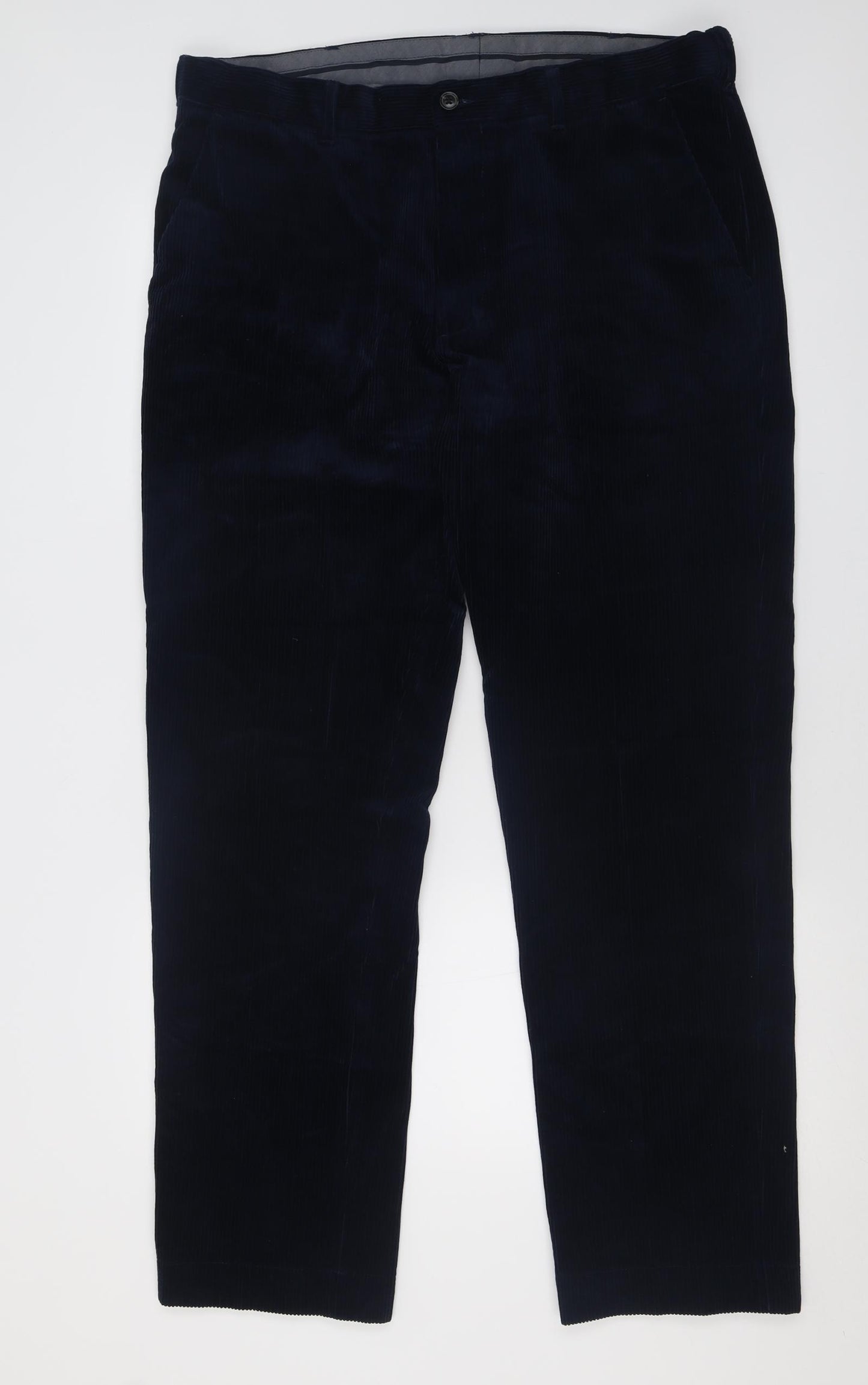 Marks and Spencer Mens Blue  Cotton Trousers  Size 38 L33 in Regular Button