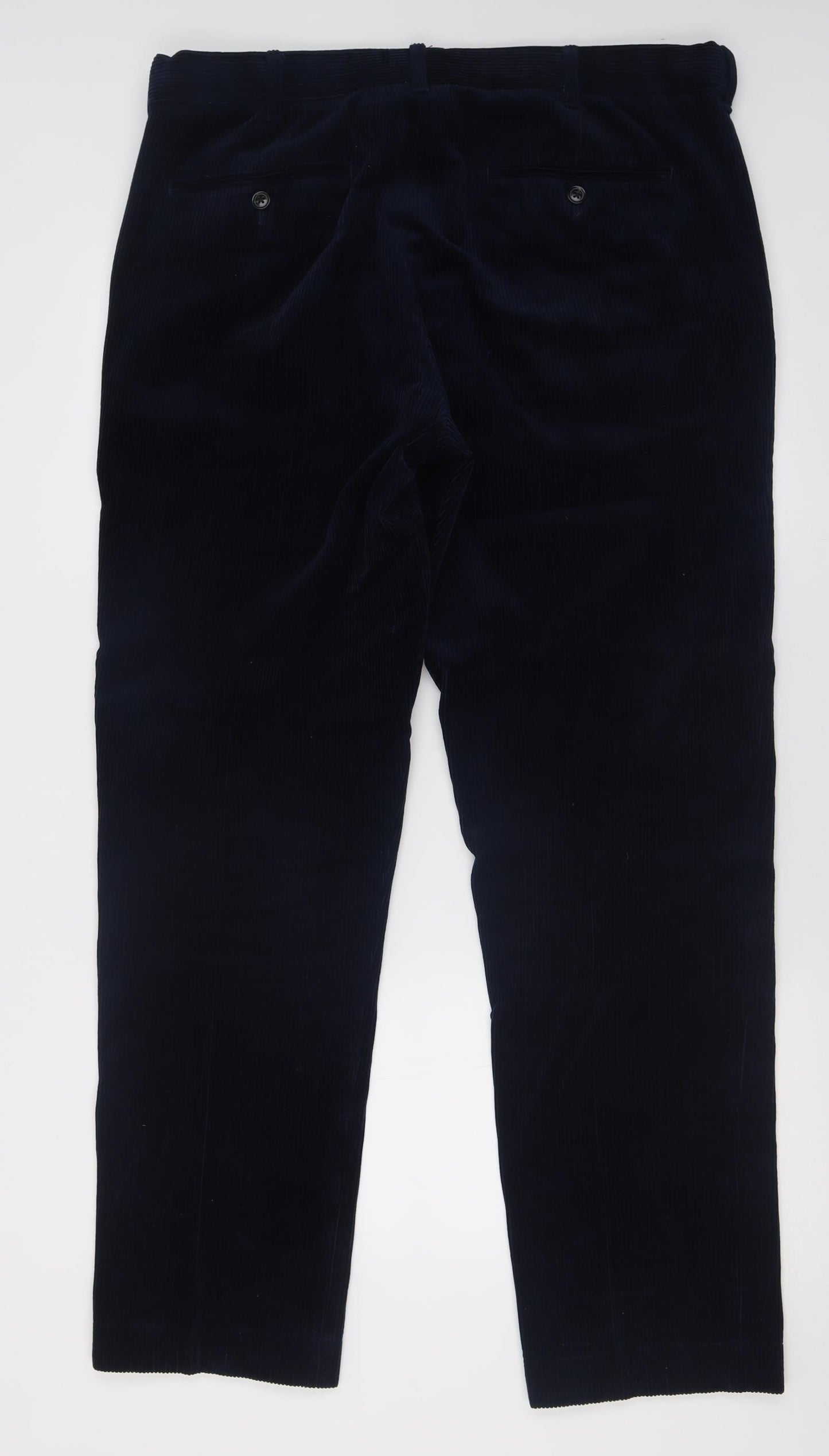 Marks and Spencer Mens Blue  Cotton Trousers  Size 38 L33 in Regular Button