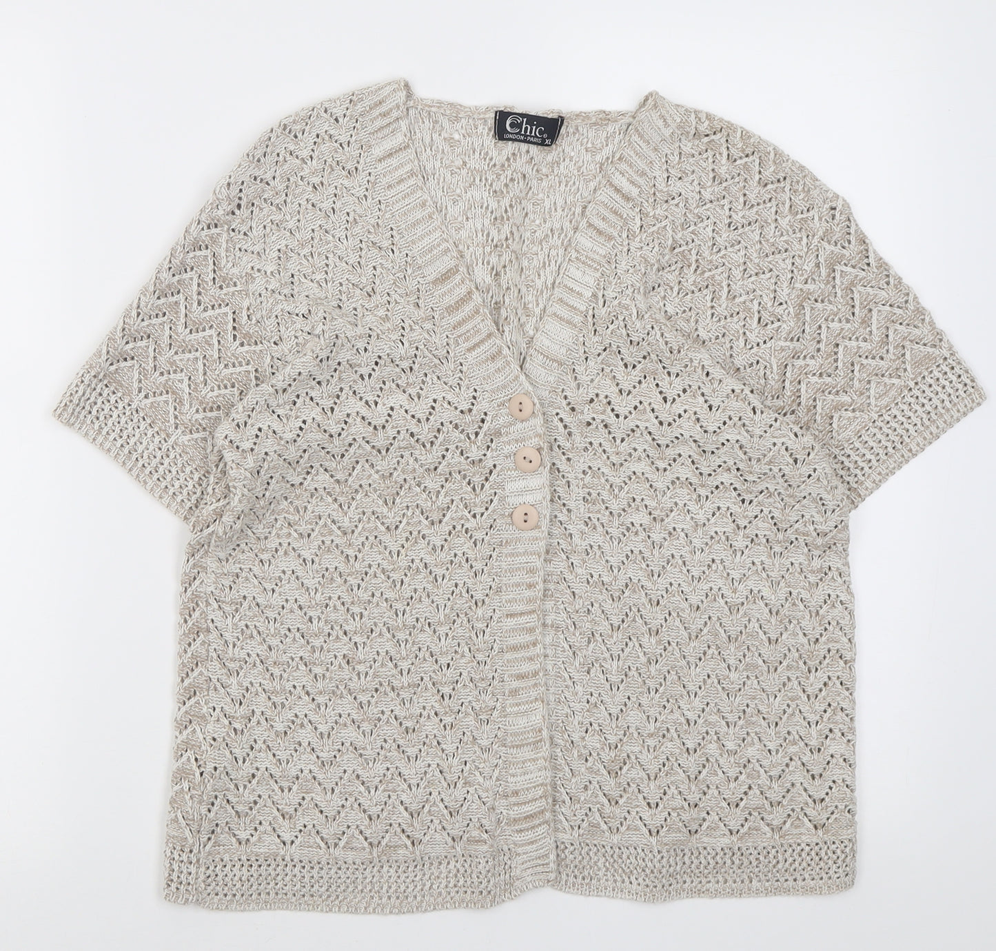 Chic London Paris Womens Beige V-Neck  Acrylic Cardigan Jumper Size XL