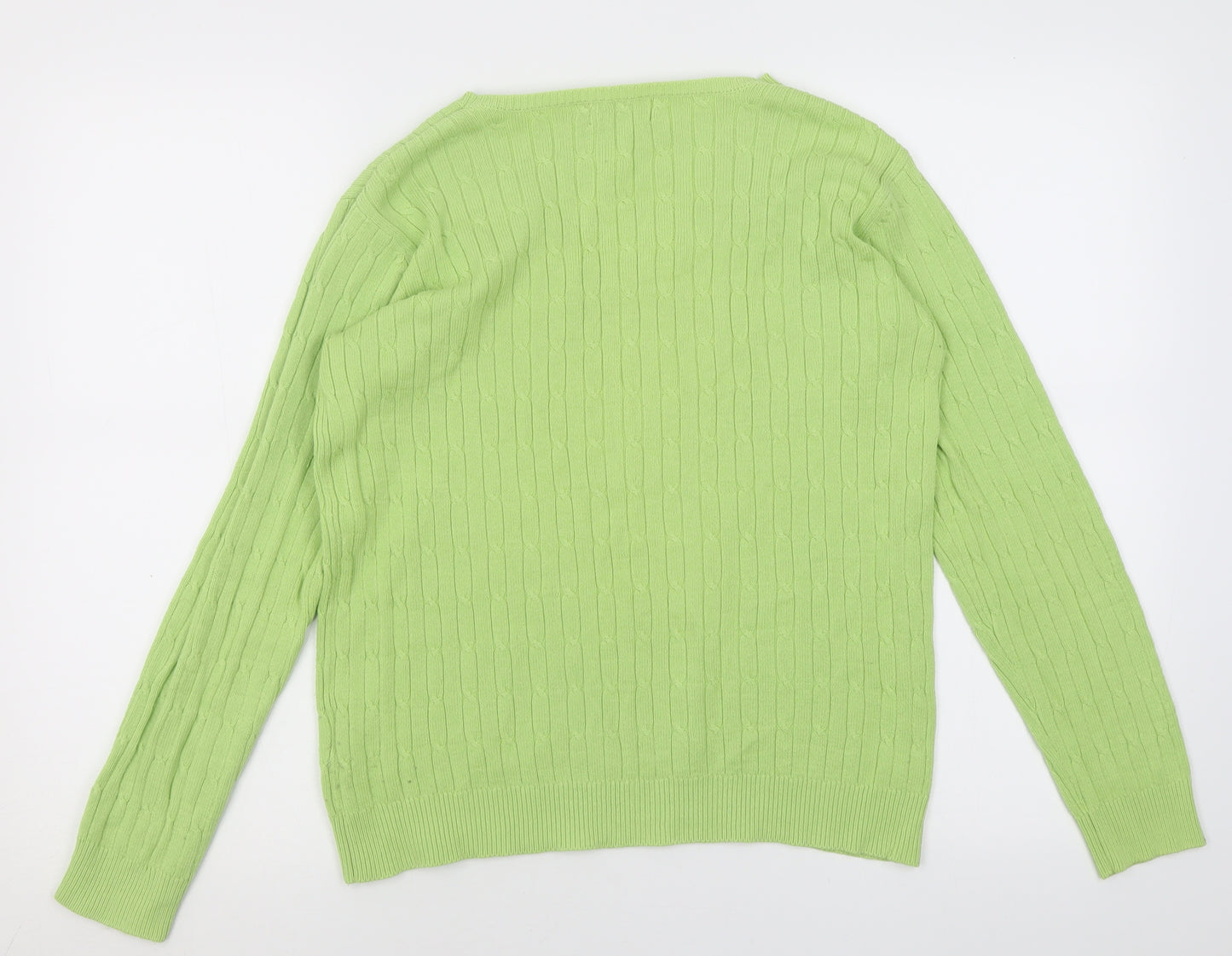 elvita Womens Green V-Neck  Cotton Pullover Jumper Size 10