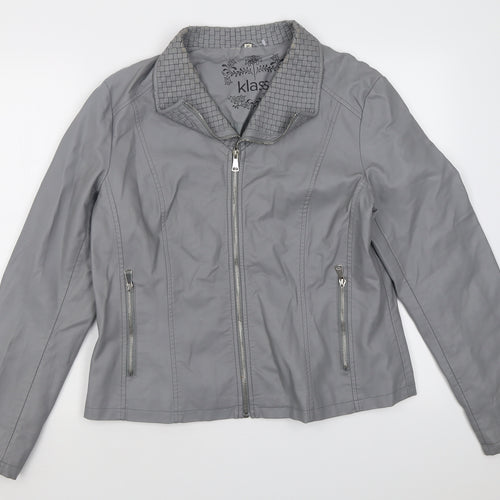 Klass Womens Grey   Biker Jacket Size 16  Zip