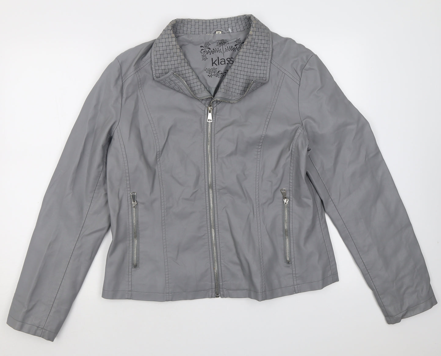 Klass Womens Grey   Biker Jacket Size 16  Zip