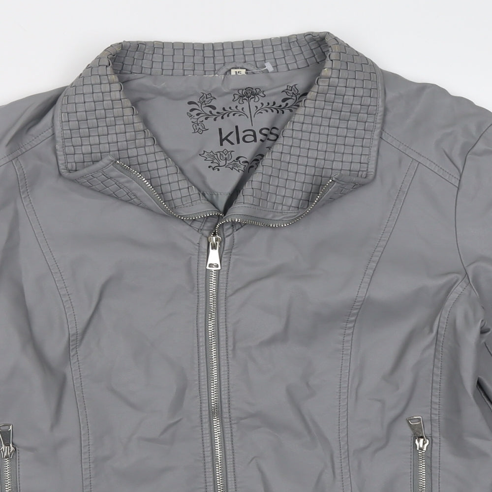 Klass Womens Grey   Biker Jacket Size 16  Zip