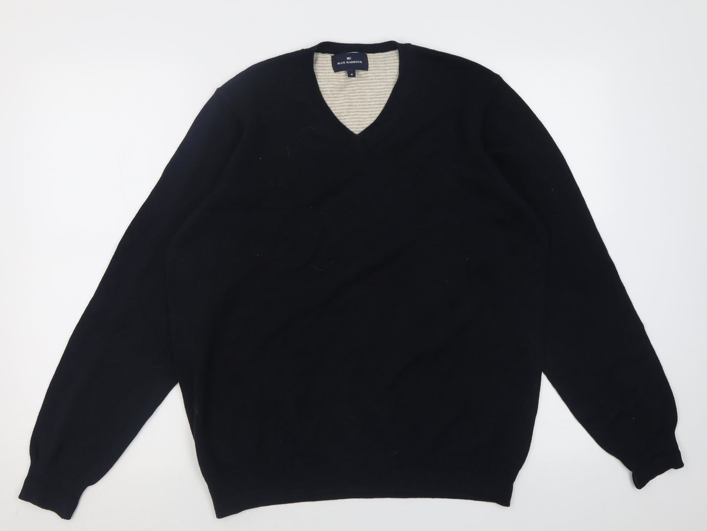 Marks and Spencer Mens Black V-Neck  Cotton Pullover Jumper Size M