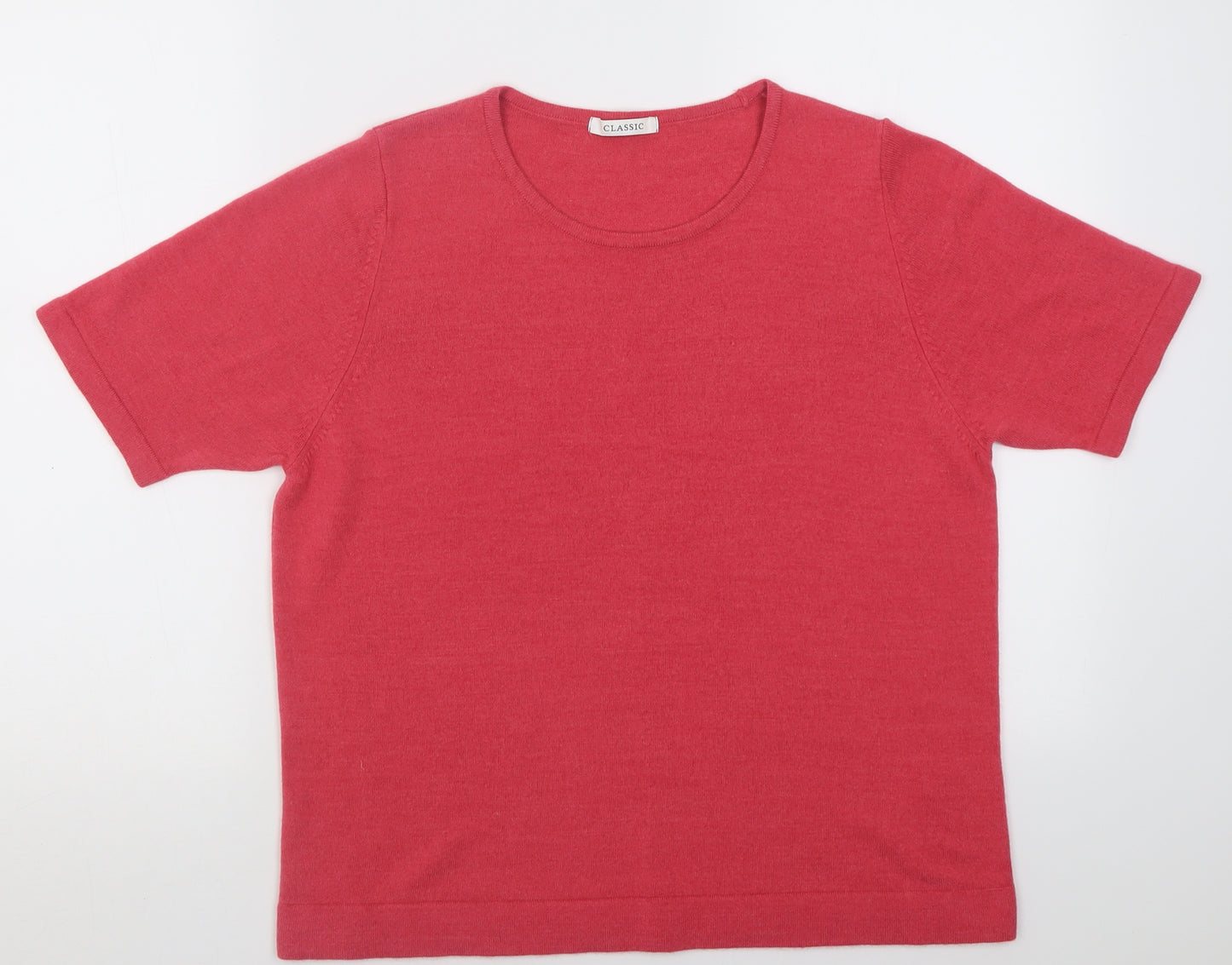 Classic Womens Pink Crew Neck  Acrylic Pullover Jumper Size 16