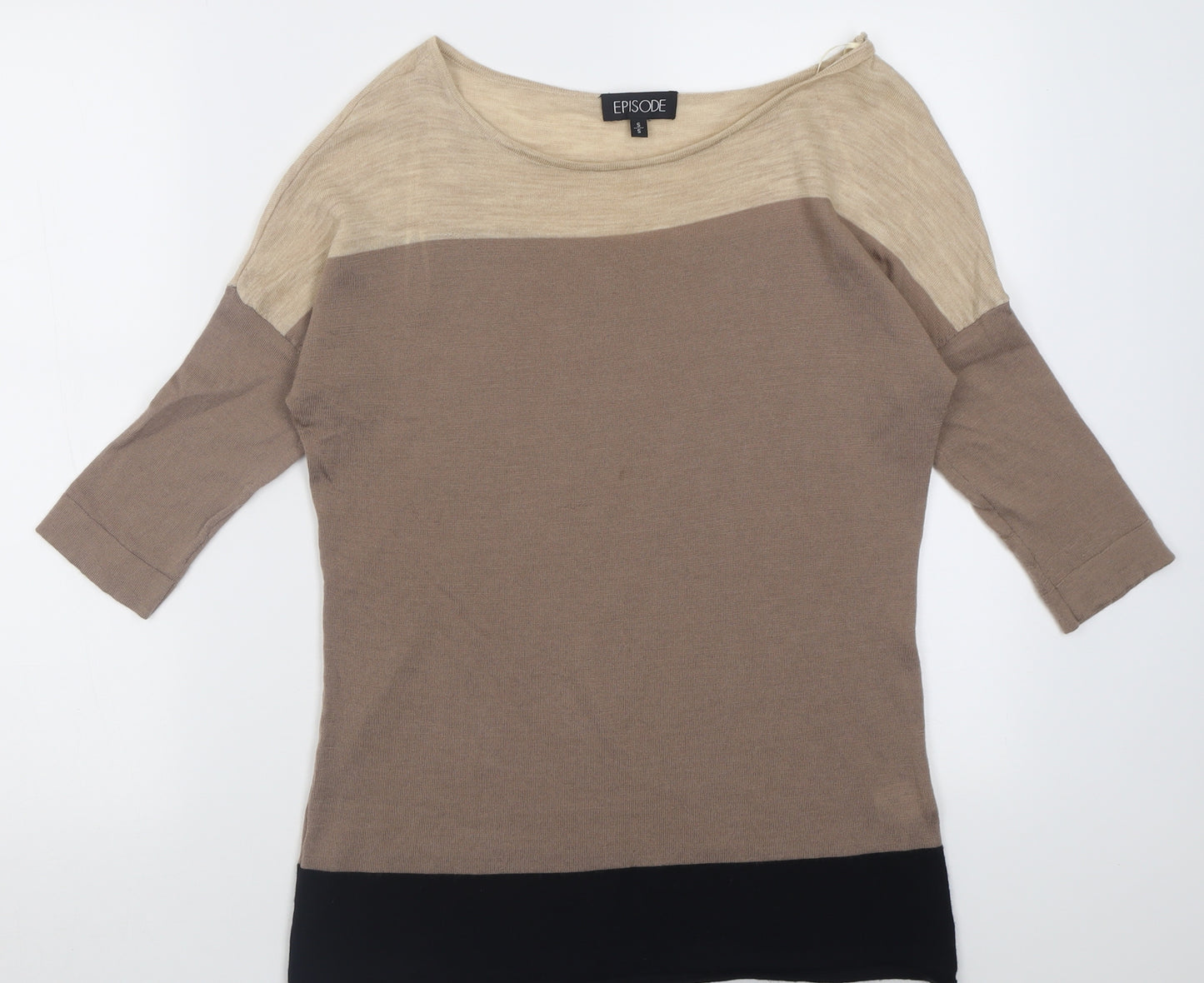 Episode Womens Brown Boat Neck  Wool Pullover Jumper Size S