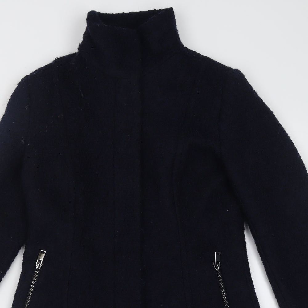 H&M Womens Blue   Overcoat Coat Size 10  Zip