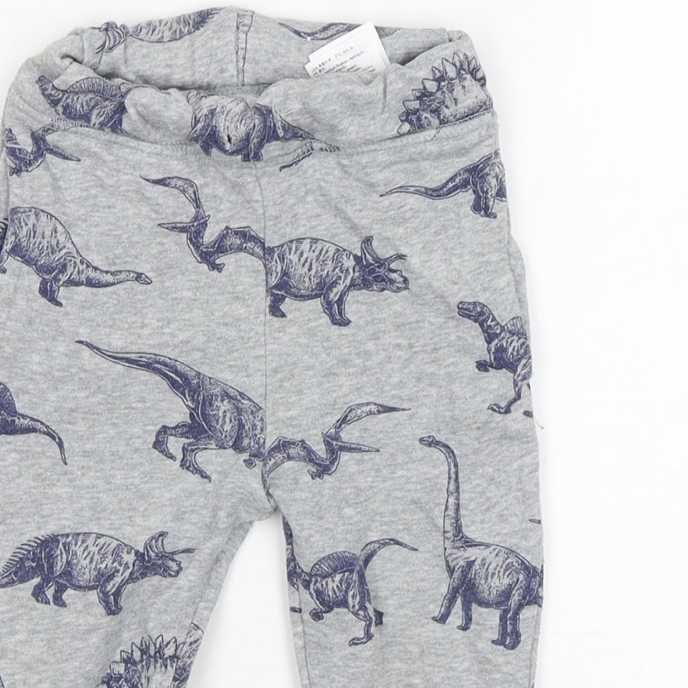 H&M Boys Grey  Cotton Sweatpants Trousers Size 2 Years  Regular Drawstring - Dinosaur Print