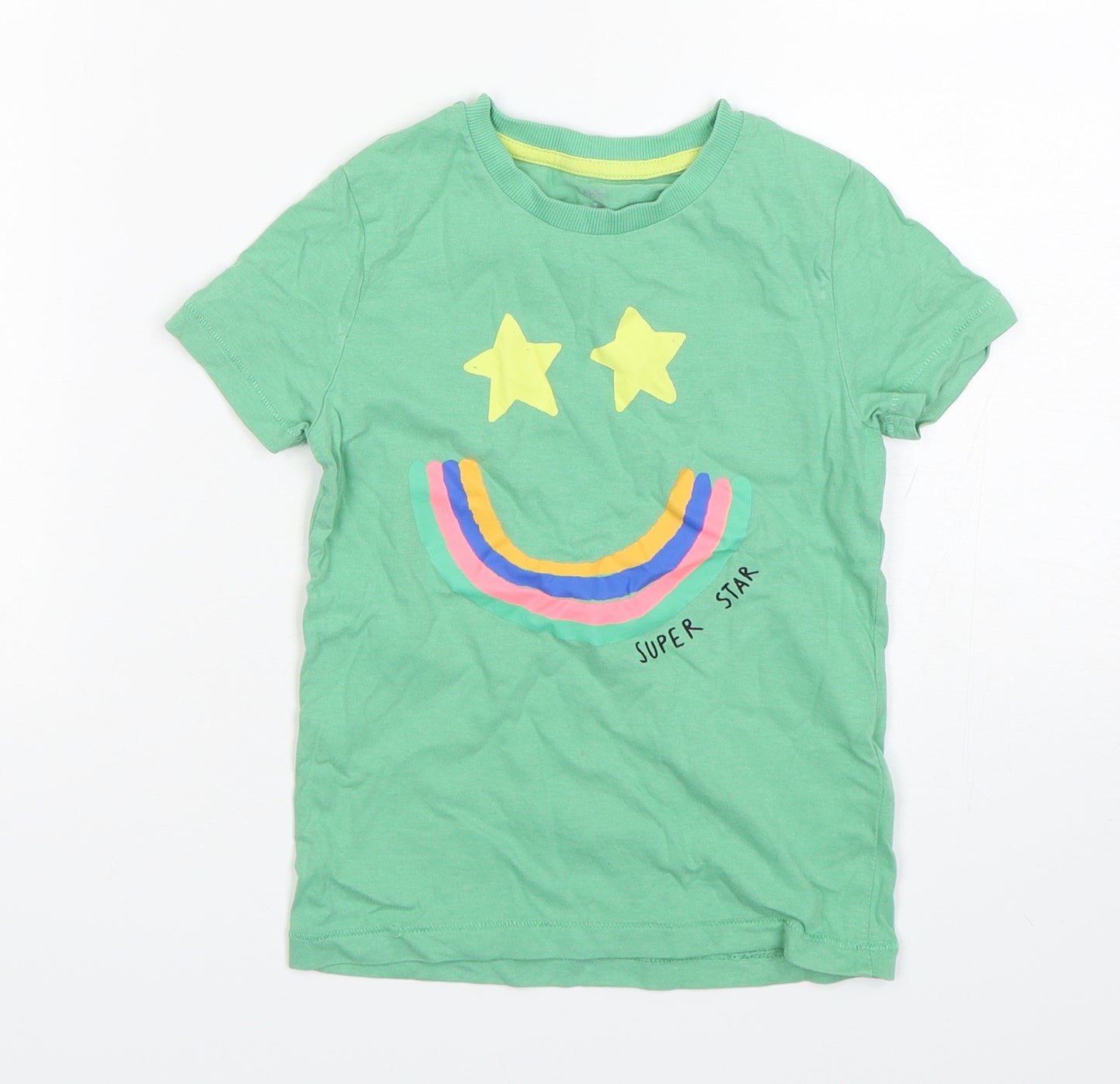 Marks and Spencer Boys Green  Cotton Basic T-Shirt Size 4-5 Years Round Neck Pullover