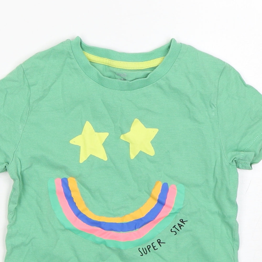 Marks and Spencer Boys Green  Cotton Basic T-Shirt Size 4-5 Years Round Neck Pullover