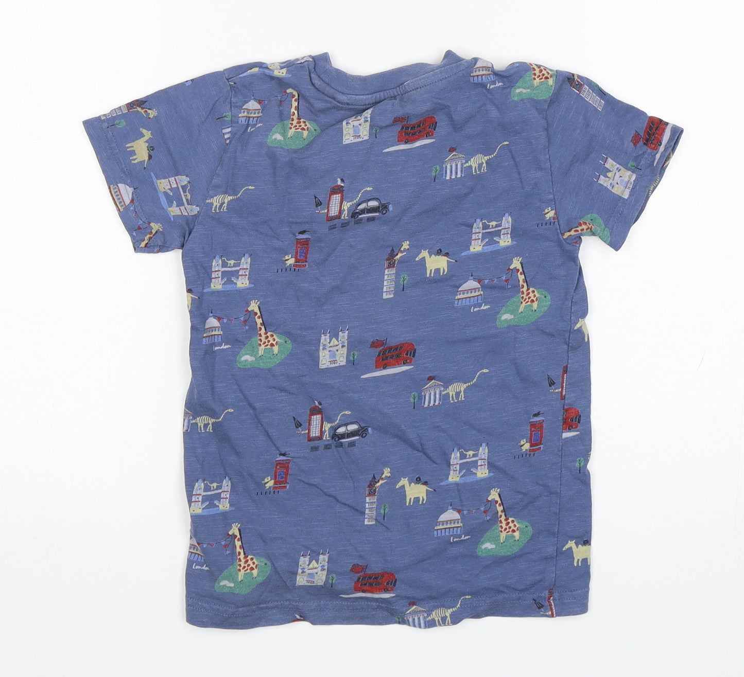 NEXT Boys Blue Geometric Cotton Basic T-Shirt Size 4-5 Years Round Neck Pullover - Animals