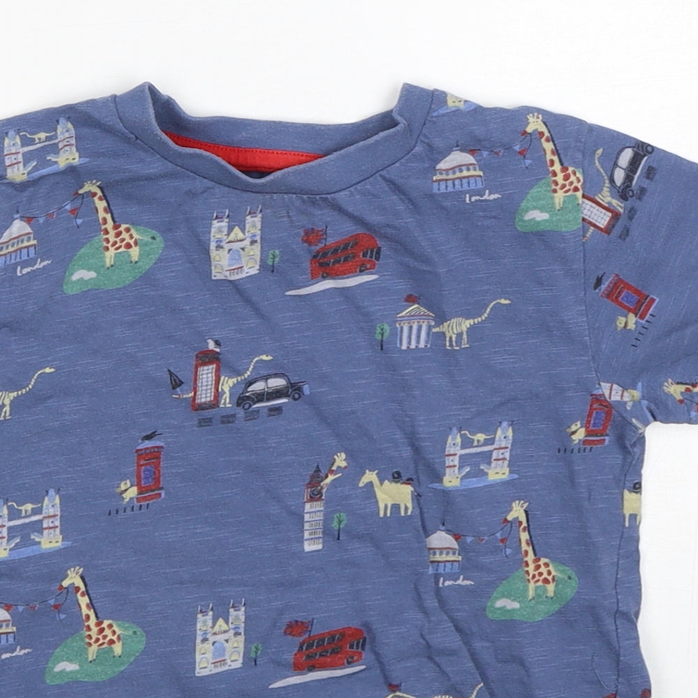 NEXT Boys Blue Geometric Cotton Basic T-Shirt Size 4-5 Years Round Neck Pullover - Animals