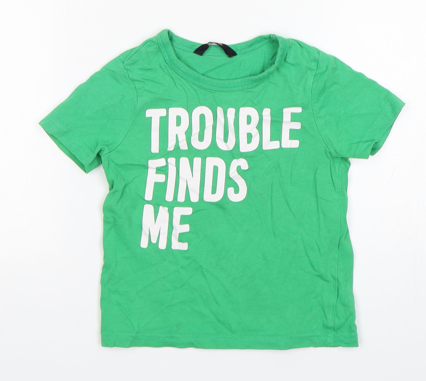 George Boys Green  Cotton Basic T-Shirt Size 3-4 Years Round Neck Pullover