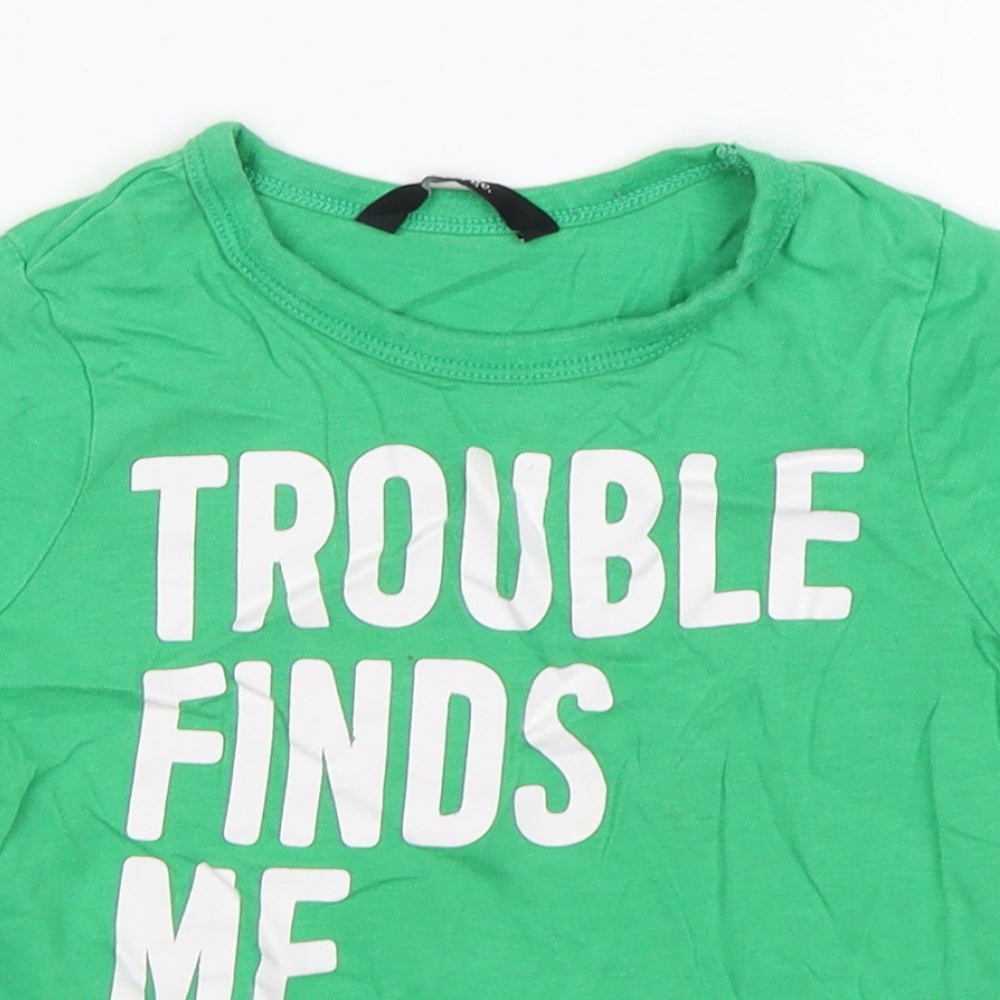 George Boys Green  Cotton Basic T-Shirt Size 3-4 Years Round Neck Pullover