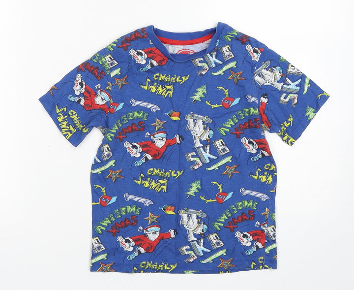 Blue Zoo Boys Blue Geometric Cotton Basic T-Shirt Size 6-7 Years Round Neck Pullover - Christmas