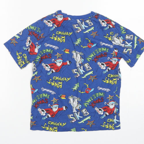 Blue Zoo Boys Blue Geometric Cotton Basic T-Shirt Size 6-7 Years Round Neck Pullover - Christmas
