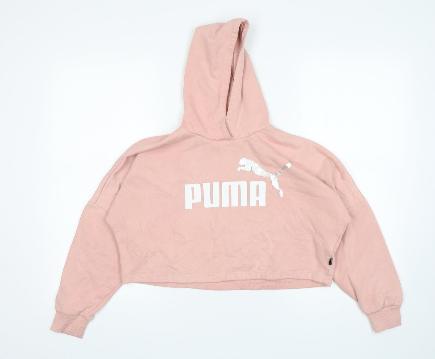 PUMA Girls Pink  Cotton Pullover Hoodie Size 11-12 Years  Pullover - Cropped