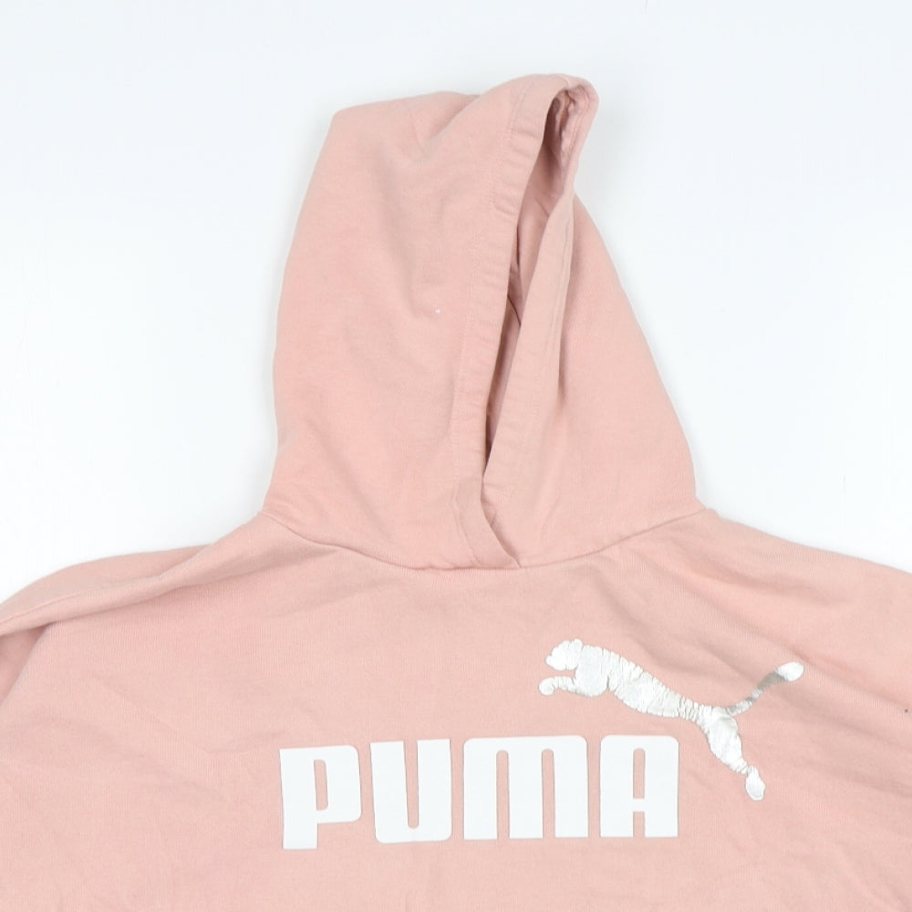 PUMA Girls Pink  Cotton Pullover Hoodie Size 11-12 Years  Pullover - Cropped